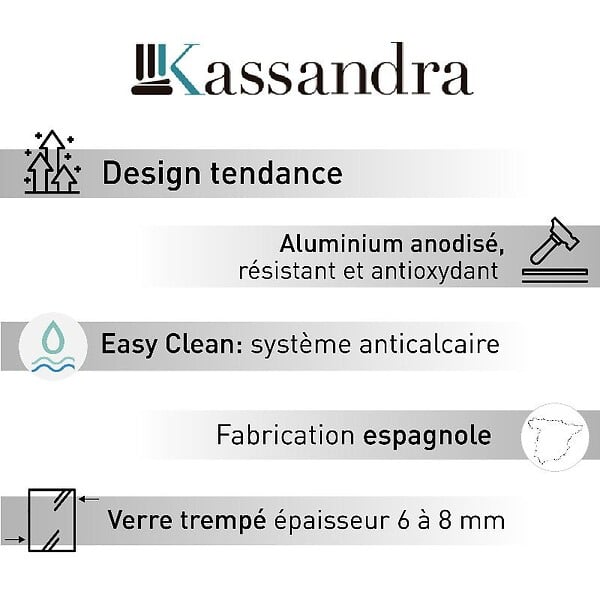 KASSANDRA - Paroi de douche fixe FRESH PERIMETRAL noire verre cannelé 120 cm - large