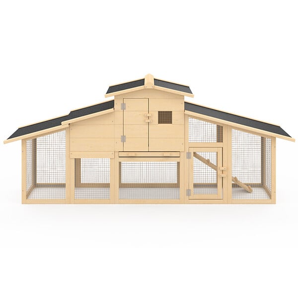 ID MARKET - Poulailler clapier en bois XXL avec pondoir enclos et tiroir à déjections 3 poules - large