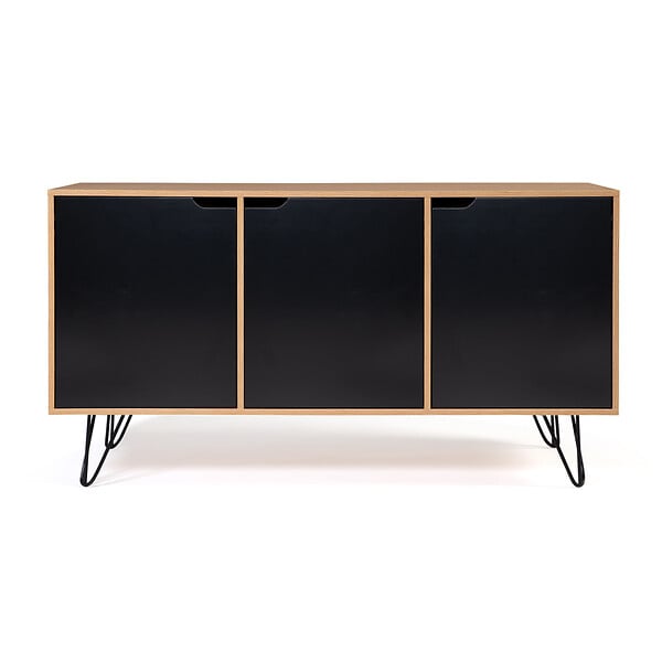 ID MARKET - Buffet bas vintage 113 cm NOEMI 3 portes bois pied épingle - large
