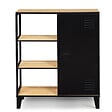 ID MARKET - Buffet d'appoint 3 étagères et placard métal noir et plateau bois 70 cm ESTER design industriel - vignette