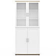 ID MARKET - Meuble armoire colonne salle de bain VITO 4 portes dont 2 vitrées blanc et bois - vignette