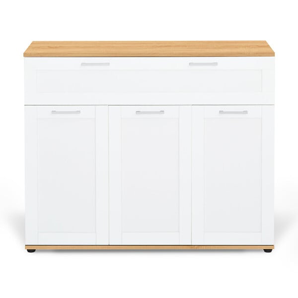 ID MARKET - Buffet 100 cm VITO 3 portes et 1 tiroir blanc et plateau bois - large