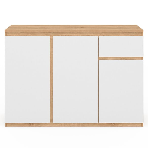 ID MARKET - Buffet 100 cm TOMI 3 portes et 1 tiroir blanc et bois - large