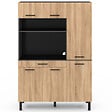 ID MARKET - Buffet de cuisine avec colonne de rangement 120 CM CINA 6 portes + tiroir noir et façon hêtre - vignette