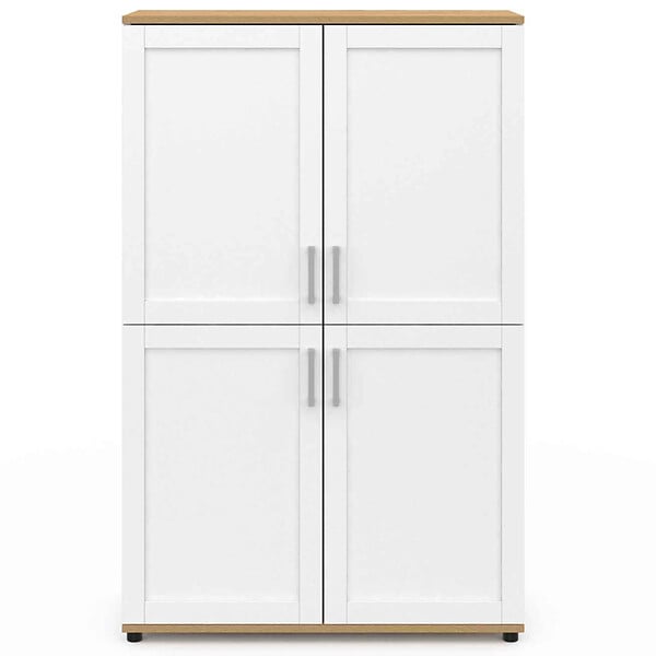 ID MARKET - Buffet haut H. 125 cm VITO 4 portes blanc et bois - large