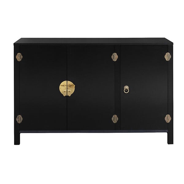 ID MARKET - Buffet bas 110 cm YANG 3 portes bois noir - large