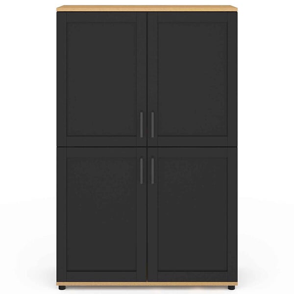 ID MARKET - Buffet haut H. 125 cm VITO 4 portes noir et bois - large
