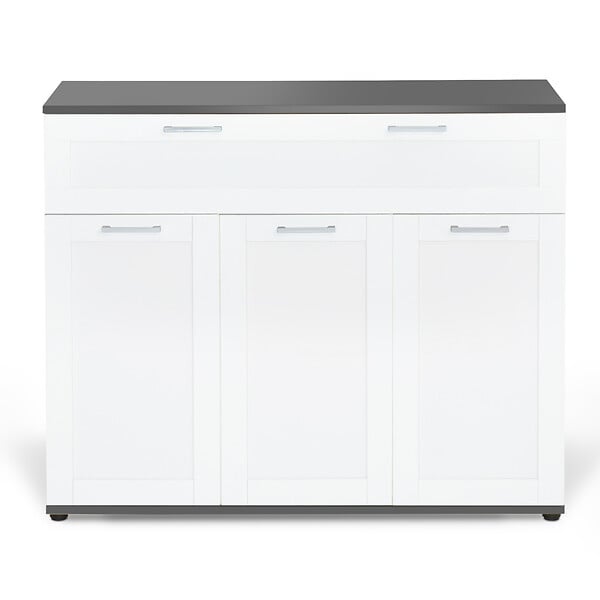 ID MARKET - Buffet 100 cm VITO 3 portes et 1 tiroir blanc et plateau gris - large