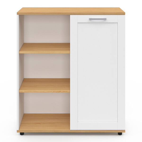 ID MARKET - Buffet d'appoint 70 cm VITO 3 étagères et placard blanc et plateau bois - large