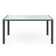 ID MARKET - Salon de jardin MADRID table 150 CM et 6 chaises empilables gris anthracite plateau clair - vignette