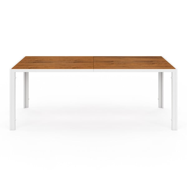 ID MARKET - Salon de jardin NOUMEA table 190 cm plateau verre trempé effet bois et 8 chaises empilables blanc et bois - large