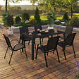 ID MARKET - Salon de jardin MADRID table 150 CM et 6 chaises empilables noir - vignette