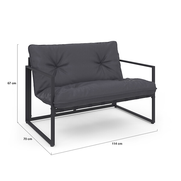 ID MARKET - Salon de jardin bas NAIROBI 6 places en acier gris anthracite - large