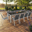 ID MARKET - Salon de jardin MADRID table 240 CM et 10 chaises empilables blanc et gris - vignette