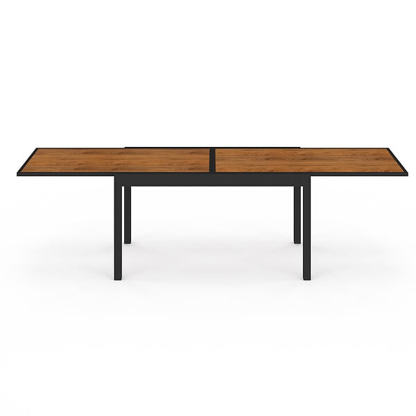 ID MARKET - Salon de jardin NOUMEA table extensible 135/270 CM plateau verre trempé effet bois et 12 chaises empilables noir et bois - large