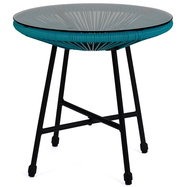 ID MARKET - Salon de jardin IZMIR table et 2 fauteuils oeuf cordage bleu canard - large