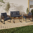 ID MARKET - Salon de jardin bas RIO 4 places structure métal gris anthracite, cordage effet rotin avec coussin gris - vignette