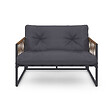 ID MARKET - Salon de jardin bas RIO 4 places structure métal gris anthracite, cordage effet rotin avec coussin gris - vignette
