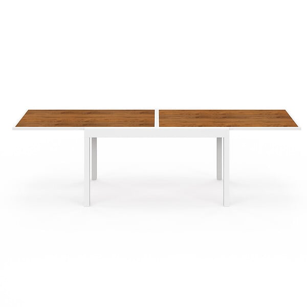 ID MARKET - Salon de jardin NOUMEA table extensible 135/270 CM plateau verre trempé effet bois et 12 chaises empilables blanc et bois - large