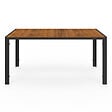 ID MARKET - Salon de jardin NOUMEA table 150 cm plateau verre trempé effet bois et 6 chaises empilables noir et bois - vignette