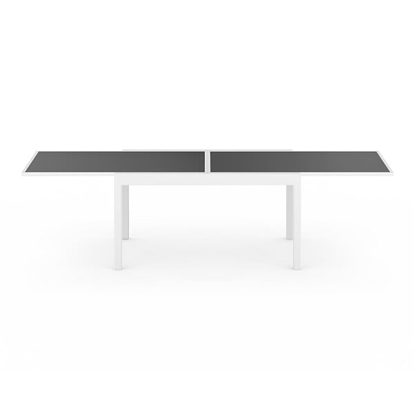 ID MARKET - Salon de jardin MADRID table extensible 135-270 CM et 12 chaises empilables blanc et gris - large