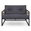 ID MARKET - Salon de jardin bas RIO 6 places structure métal gris anthracite, cordage effet rotin avec coussins gris - vignette
