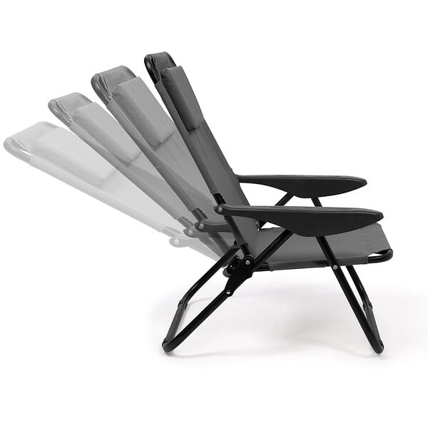 ID MARKET - Lot de 2 chaises de plage pliantes - fauteuils de jardin inclinables sac à dos gris anthracite et toile grise - large