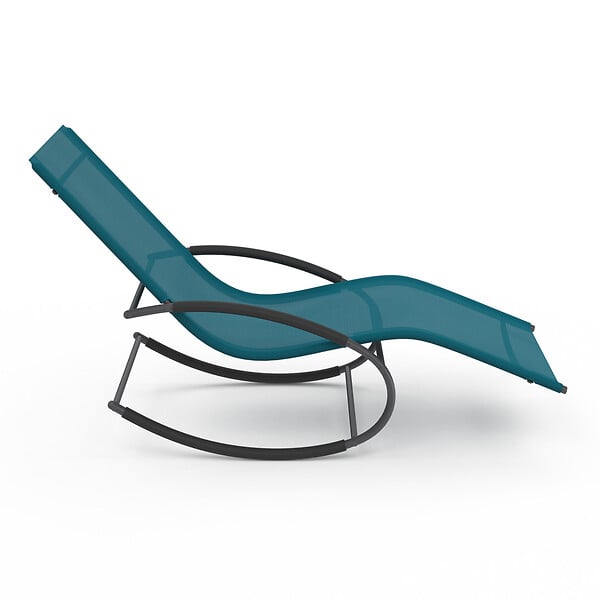 ID MARKET - Lot de 2 chaises longues - transat de jardin à bascule MALAWI gris anthracite et toile bleu canard - large