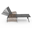 ID MARKET - Lot de 2 transats de jardin inclinables RIO en acier gris anthracite, cordage effet rotin avec accoudoirs et toile grise - vignette