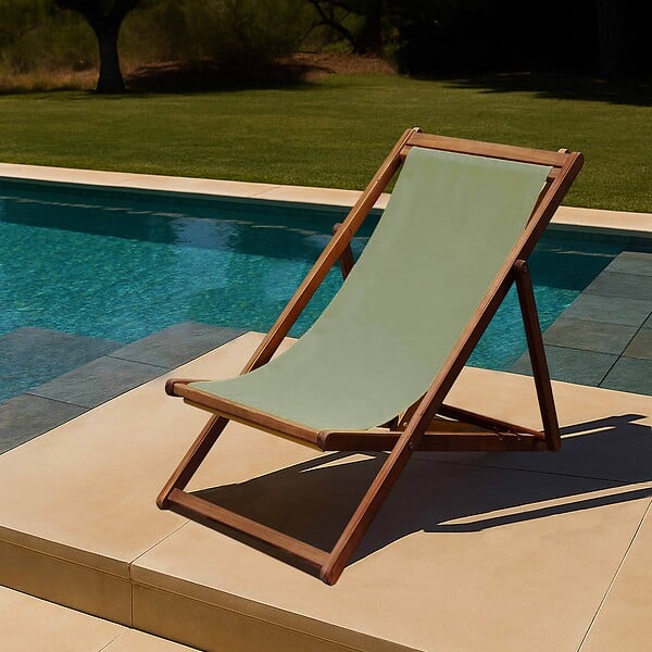 OVIALA - Lot de 2 chiliennes en acacia inclinables 3 positions vert kaki - Houlgate - large