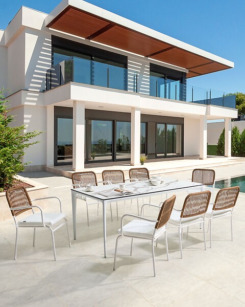 BELIANI - Lot de 8 chaises de jardin avec coussins TACENO Métal Blanc - large