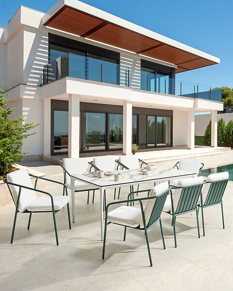 BELIANI - Lot de 8 chaises de jardin avec coussins ASCIANO Métal Vert - large