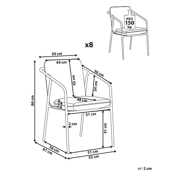 BELIANI - Lot de 8 chaises de jardin avec coussins ASCIANO Métal Vert - large