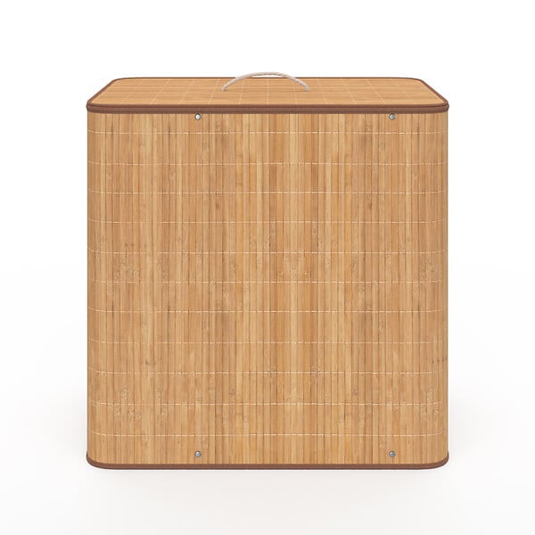 ID MARKET - Panier à linge 3 bacs amovibles bambou ALBA tissu écru - large
