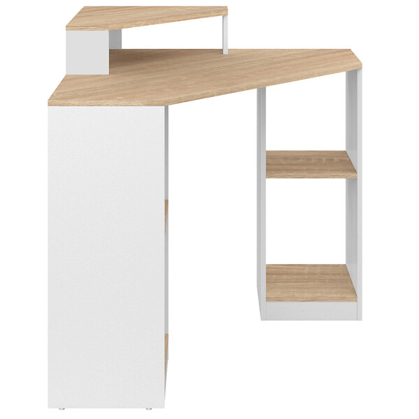 ID MARKET - Bureau d'angle HARRY blanc et façon hêtre gain de place bureau informatique avec rangements - large