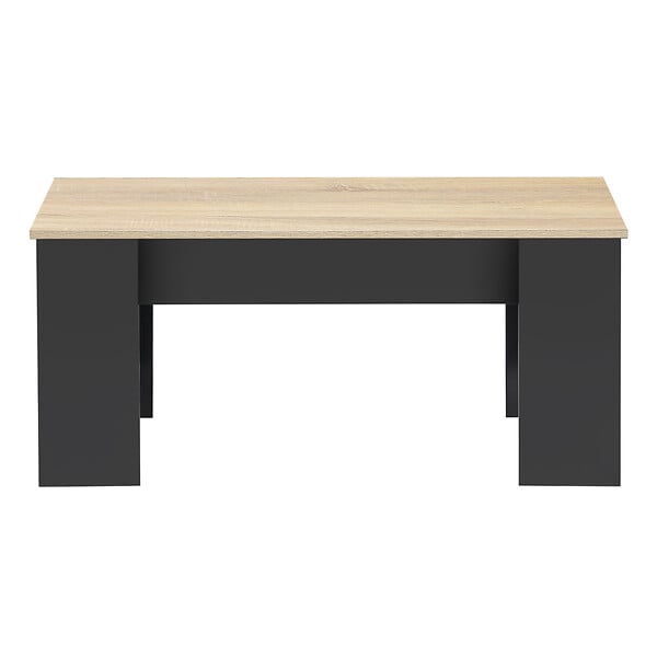 ID MARKET - Table basse plateau relevable rectangulaire TARA bois noir et imitation hêtre - large