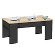 ID MARKET - Table basse plateau relevable rectangulaire TARA bois noir et imitation hêtre - vignette