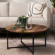ID MARKET - Table basse ronde HAWKINS 80 cm bois foncé design industriel - vignette