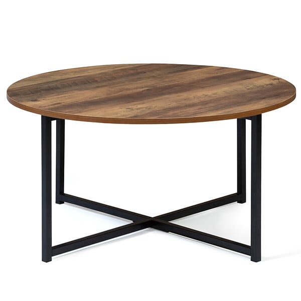 ID MARKET - Table basse ronde HAWKINS 80 cm bois foncé design industriel - large