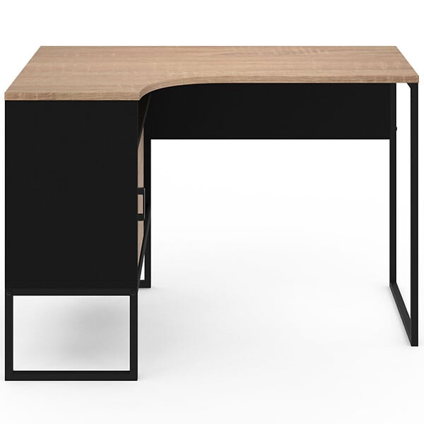 ID MARKET - Bureau d'angle ROB noir et façon hêtre niche de rangement et porte design industriel - large