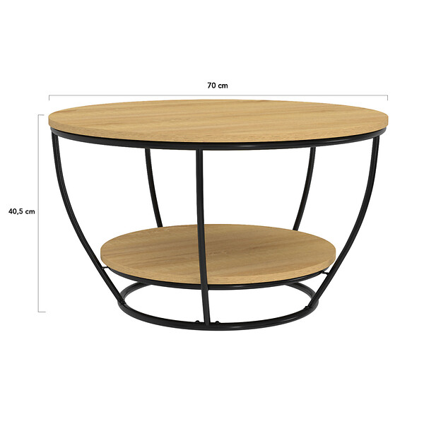 ID MARKET - Table basse filaire double plateau ronde DETROIT 70 cm design industriel - large