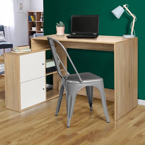 ID MARKET - Bureau d'angle en forme de L BOB avec portes façon hêtre et blanc - large