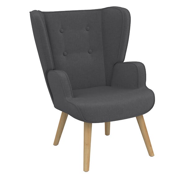 ID MARKET - Fauteuil scandinave SVEN grand confort en tissu gris anthracite - large