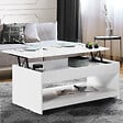 ID MARKET - Table basse rectangulaire plateau relevable SOA bois blanc - vignette