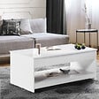 ID MARKET - Table basse rectangulaire plateau relevable SOA bois blanc - vignette