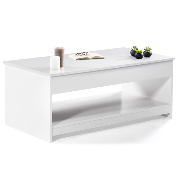 ID MARKET - Table basse rectangulaire plateau relevable SOA bois blanc - large
