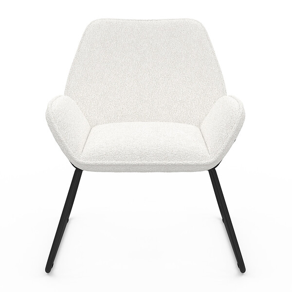 ID MARKET - Fauteuil SIXTINE en tissu bouclette et pieds métal noirs - large