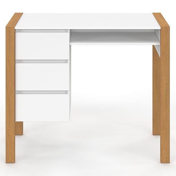 ID MARKET - Bureau scandinave HUGO avec 3 tiroirs et niche blanc et bois - large