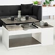 ID MARKET - Table basse plateau relevable rectangulaire ELEA avec coffre bois blanc et effet béton - vignette