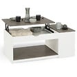 ID MARKET - Table basse plateau relevable rectangulaire ELEA avec coffre bois blanc et effet béton - vignette